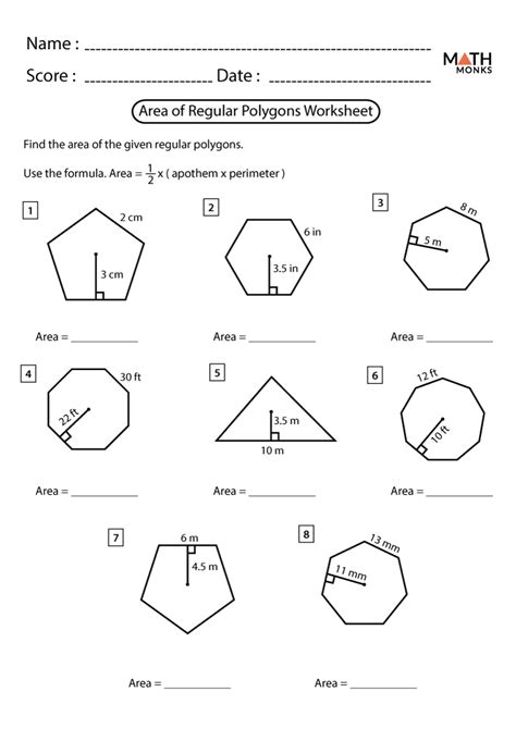 area of regular polygons worksheet 6th grade